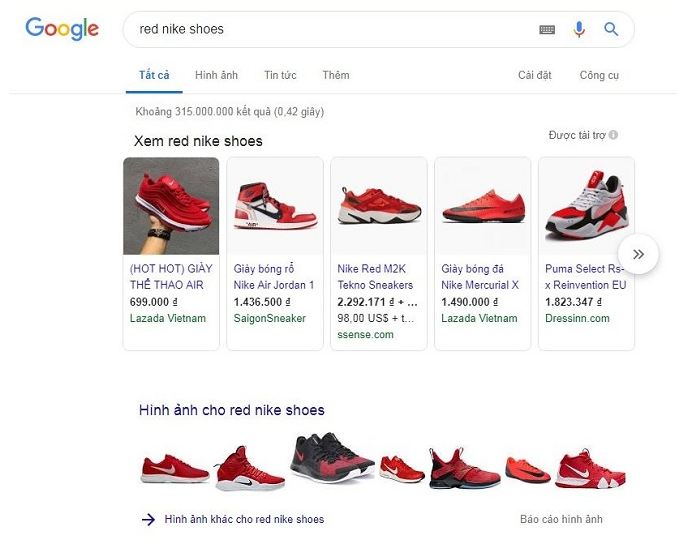 Cách hiển thị của google shopping